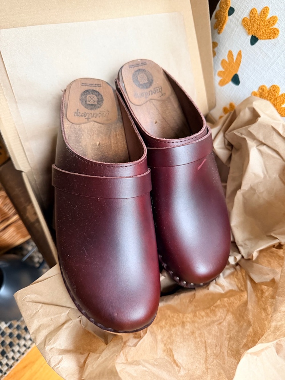 Troentorp Da Vinci Wooden-Soled  Leather Clogs with wooden Insole